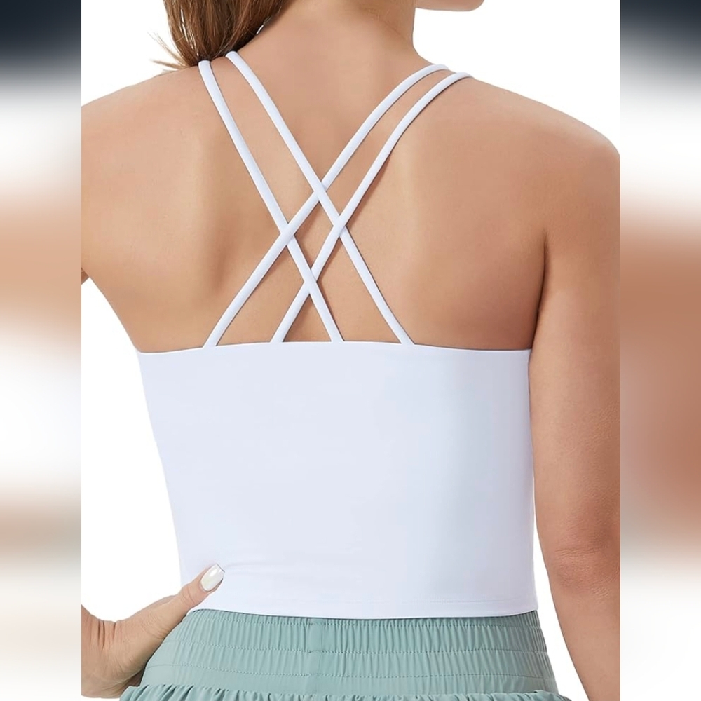 NWT THE GYM PEOPLE Cross Back, Halter Neck Crop Tank Top With Built In Bra